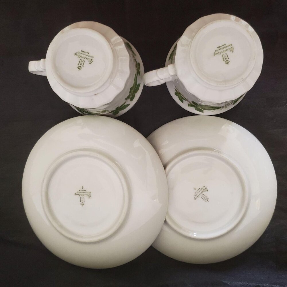 2 Winterling Bavaria Demitasse Cups Saucers Green Ivy Gold Trim Germany Vintage - Picture 7 of 8